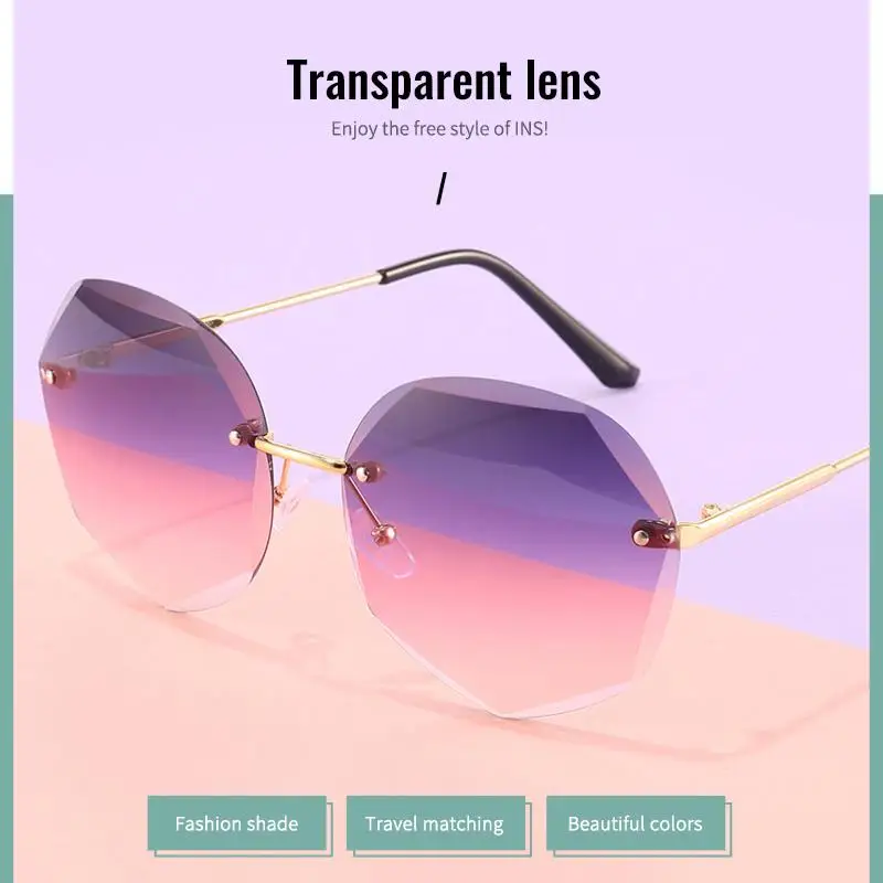 

Diamond Cut-edge Sunglasses Ladies European And American Metal Polygon Rimless Sunglasses Outdoor Sunscreen Sunglasses
