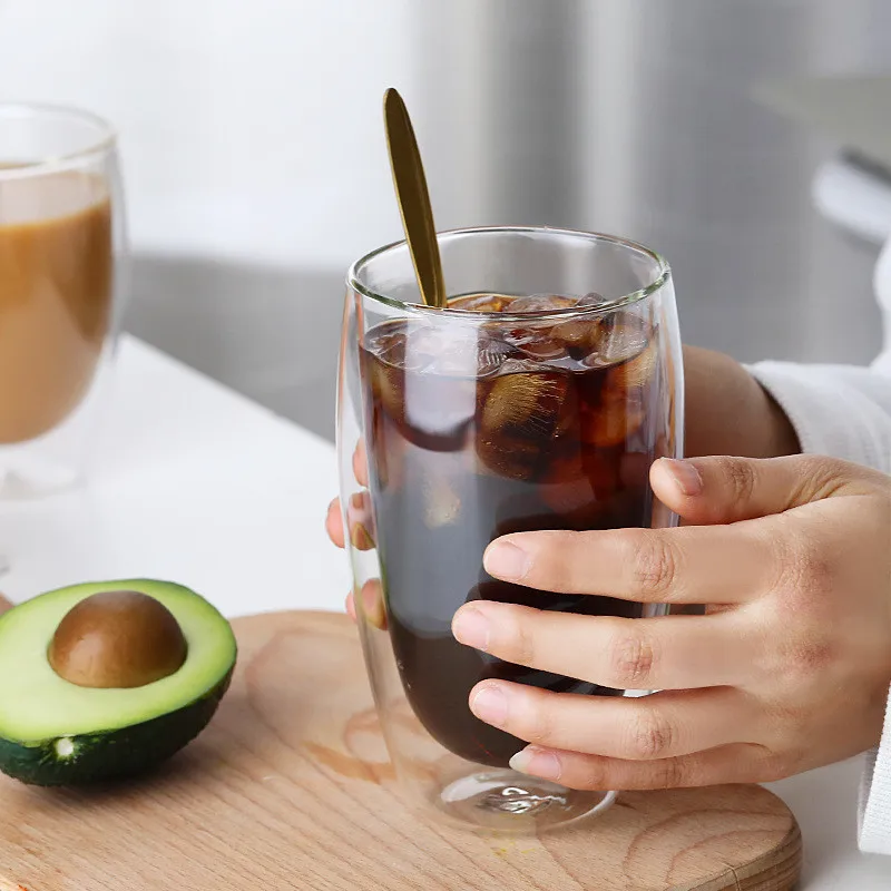 

Transparent Glass Coffee Cup Milk Whiskey Tea Beer Double Creative Heat Resistant Cocktail Vodka Wine Mug Drinkware Tumbler Cups
