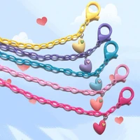 fashion double heart candy color face mask chain glasses chain women acrylic sunglasses hangs mask lanyards strap eyewear holder
