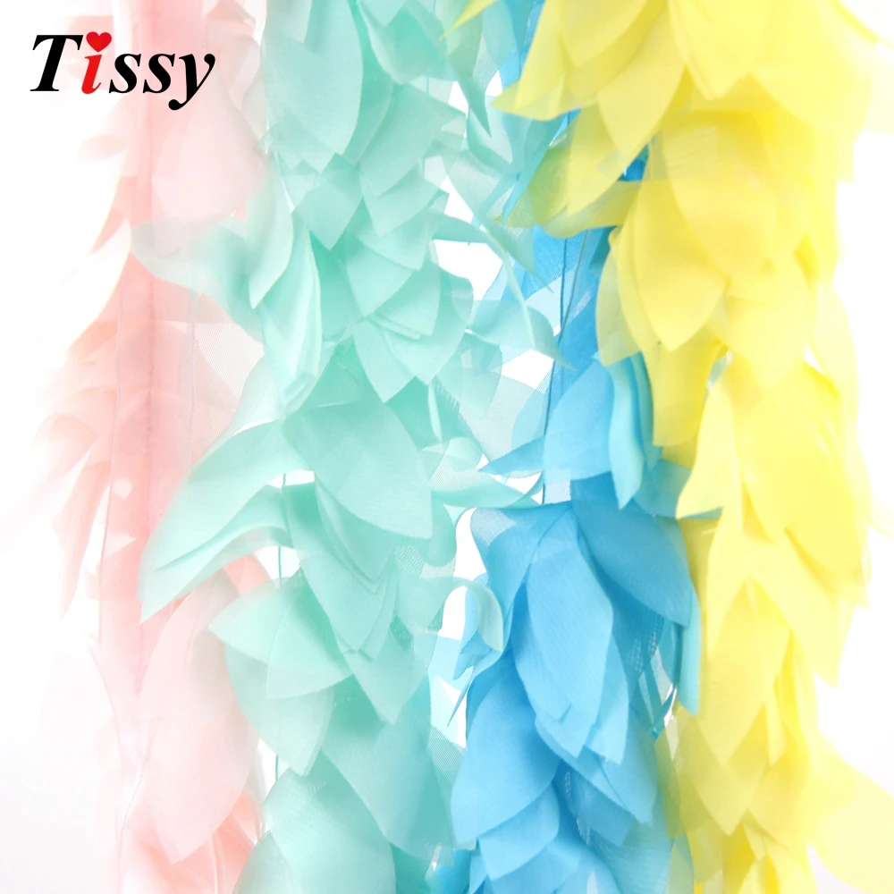 1 ярд кружевной цветок шифон Цветы Листья отделка кружевная ткань лента DIY