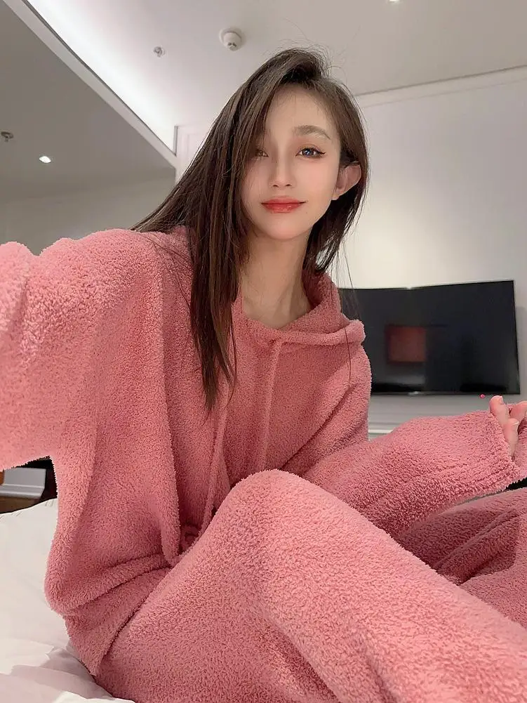 Японские полубархатные пижамы GP женские зимние утолщенные теплые коралловые