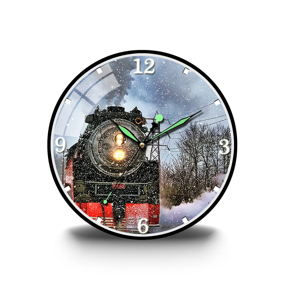 

Железнодорожный поезд, Бегущий по снегу, акриловые часы, настенное украшение для дома, современный декор для кухни, спальни, гостиной, насте...