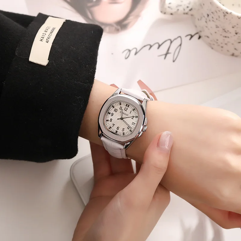

Autumn And Winter New Preppy Style Women 'S Watch Polygon Pointer Leather Belt Wrist Watch Fashion Simple Quartz Watch