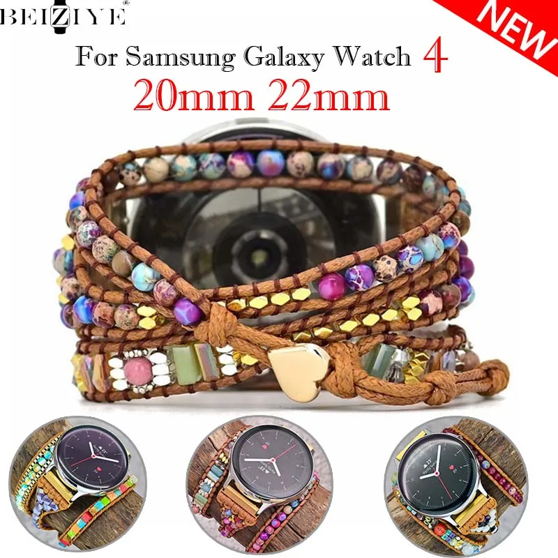 

22mm 20mm Bohemian Watch Strap For Galaxy Watch 4 Strap 44mm women gemstone bracelet For Huawei Amazfit GTS 2 3 Pro GTR gt2pro