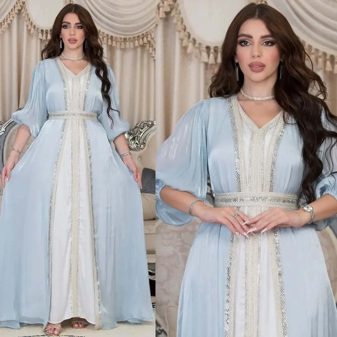 Morocco Prom Party Dress Women Abaya 3 Piece Set Turkey Dubai Muslim Clothing Kaftans Evening Long Dresses Robe Eid Vestidos