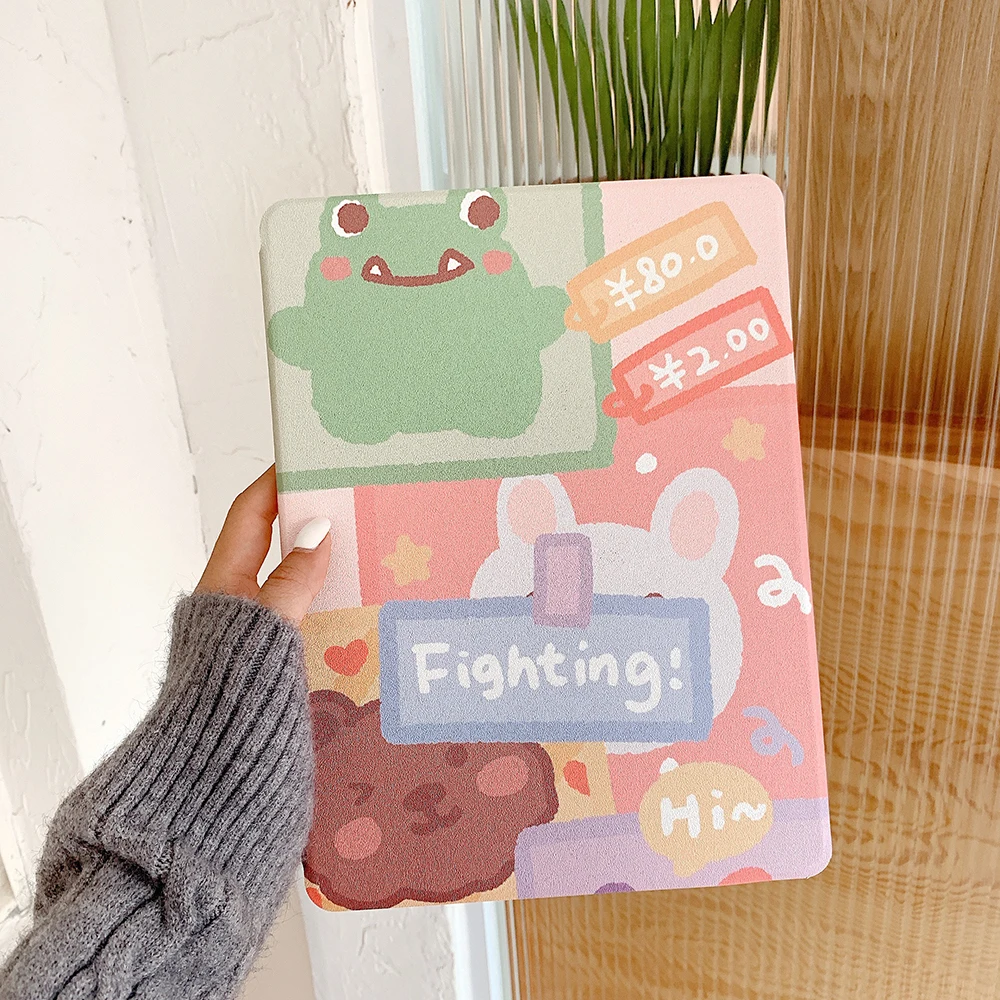 

2022 Cartoon Animal Flocking Soft Tablet Stand Case With Pencil Holder For iPad Air 1 2 3 Mini 4 5 Pro 2017 2018 2020 Cover