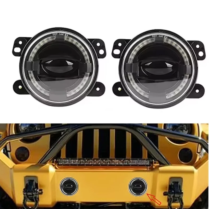 4-дюймовая светодиодная противотуманная фара «ангельский глаз» с белым кольцом Halo DRL 6000K, рабочая фара для Jeep Wrangler JK, противотуманная фара для вождения, фара