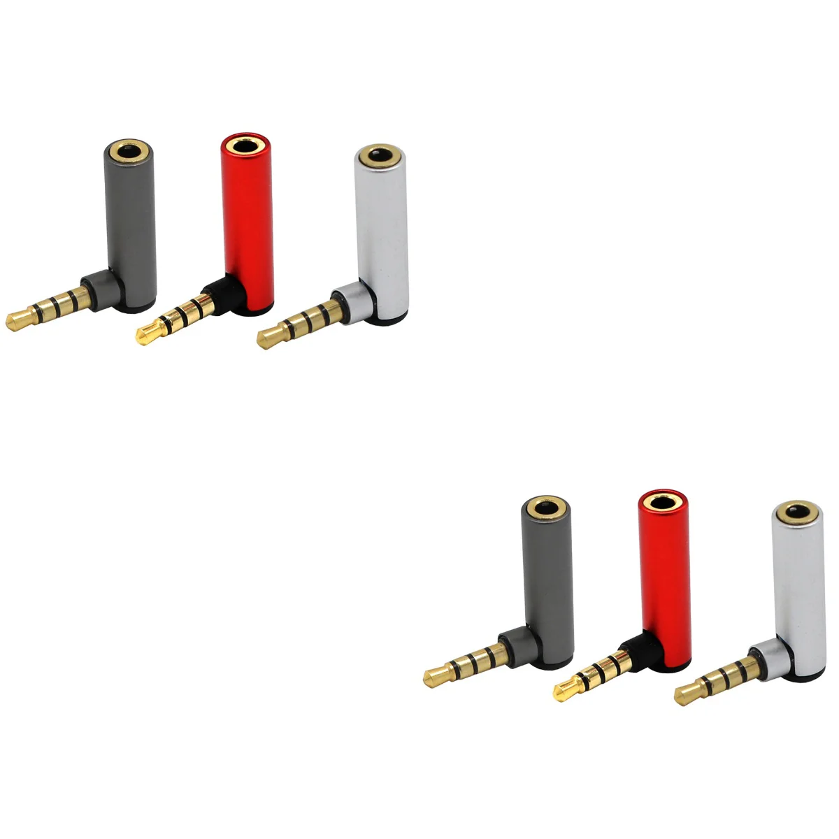 

6 Pcs 3.5mm 90 Degree Bend Male to Female Audio Stereo Earphone Converter (Red/Grey/Silver)