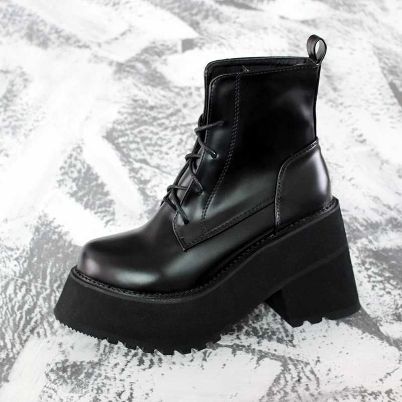 

Winter New Punk Harajuku Platform Boots Women England Style Chunky Thick Heel Biker Boots Shoes Lace Up High Heel Ankle Boots