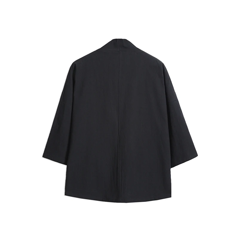 Mens Solid Kimono Jacket Loose Fit Japanese Style 3/4 Sleeve Open Front Kimono Cardigan Coat Tops with Lacing Auspicious Clouds