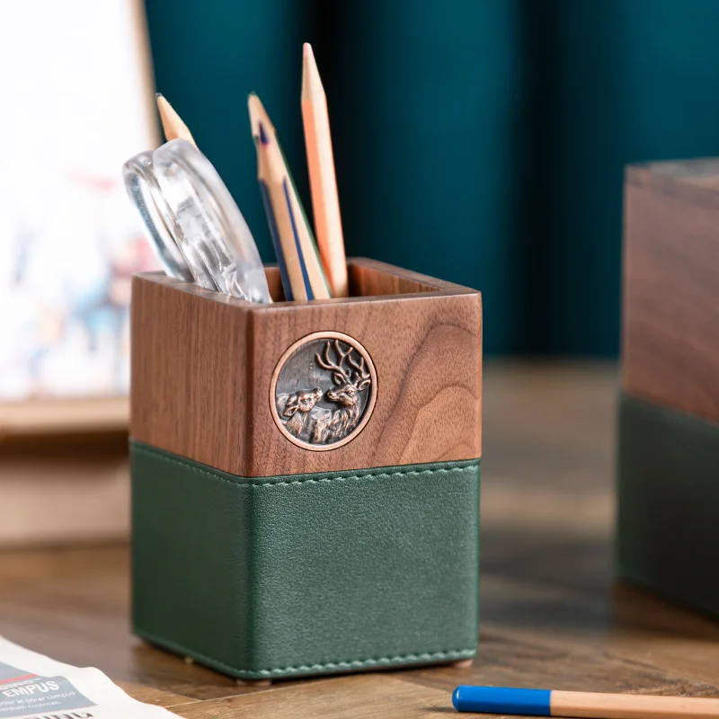 

Solid Wood Pen Holder Office Desktop Stationery Storage Box Wooden Pen Holder Pen Holder Home Storage