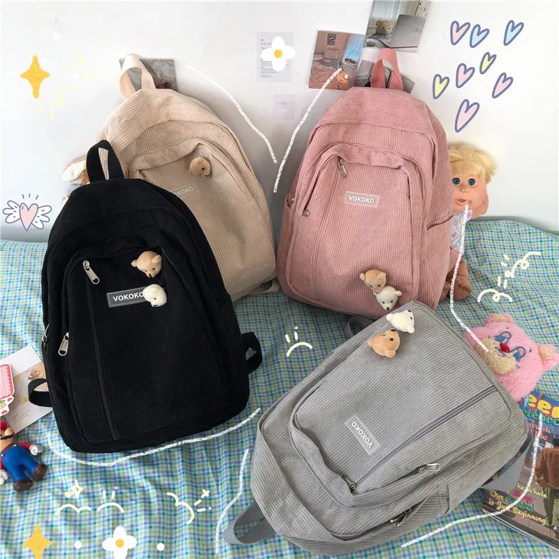 

Corduroy Woman Backpack Large Capacity Schoolbag For Teenage Girls Boys Bookbag Female Fashion Anti-theft Shoulder Bags