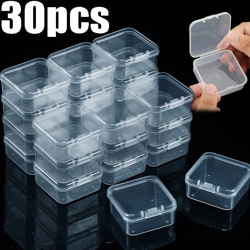 

30PCS Flip Seal Plastic Dustproof Storage Case Square Clamshell Clear Box Jewelry Storage DIY Jewelry Packag Display Container
