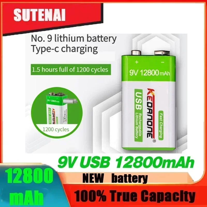NEW 12800mAh micro USB 9 Volt li-ion Rechargeable Battery 6F22 9V Li ion Lithium for RC Helicopter Model Microphone Toy