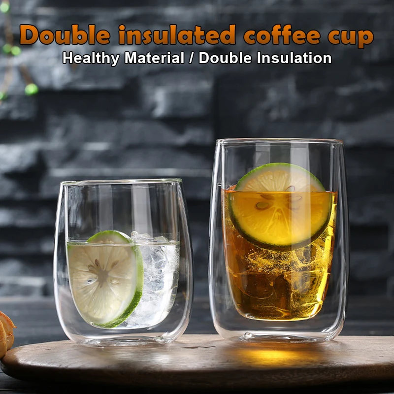 

Double wall glass coffee mug champagne whiskey cocktail cup beer wine shot glasses Drinkware Transparent tumbler water cups