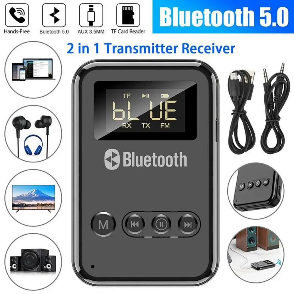 

USB Bluetooth 5.0 Transmitter Receiver A2DP AUX 3.5mm RCA Jack USB Wireless Adapter Support TF Card FM Outputs For TV PC Car