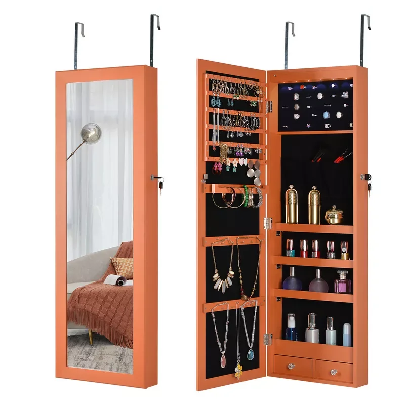

The fashionable and simple jewelry storage mirror cabinet with LED lights can be hung on the door or wall