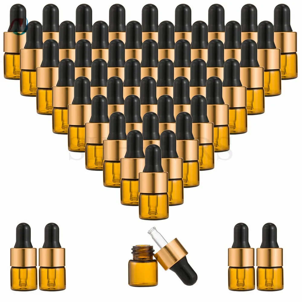 

100 шт. 1 мл 1/4 Dram Янтарный синий стеклянный флакон-капельница для образцов со стеклянной капельницей