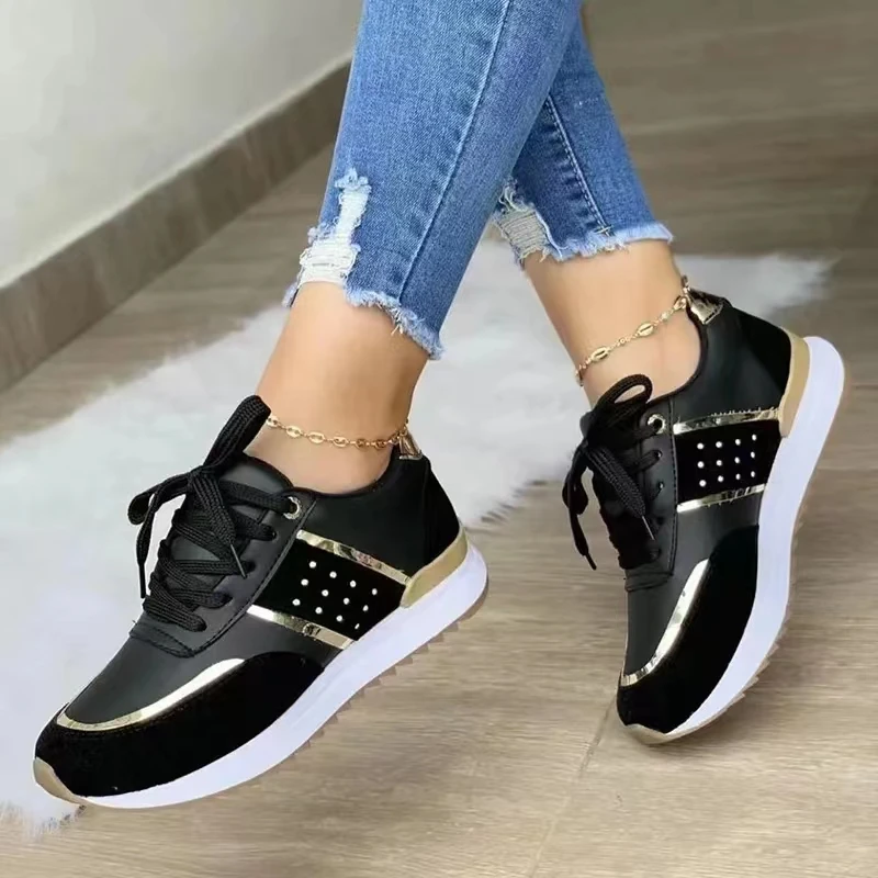2023 Women Sneakers Platform Shoes Leather Patchwork Casual Sport Shoes Ladies Outdoor Running Vulcanized Shoes Zapatillas Mujer