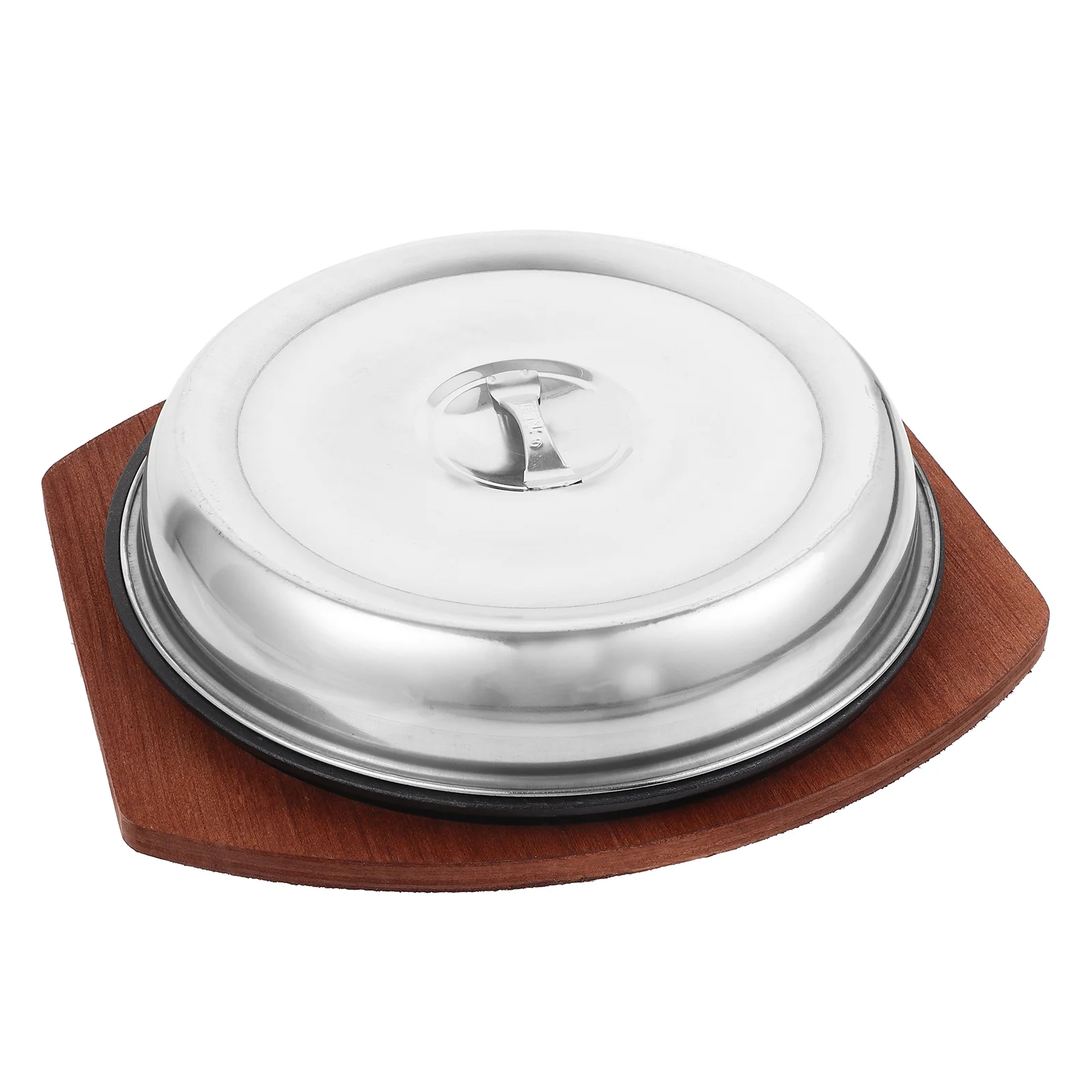 

1 set Steak Frying Pan Creative Barbecue Pan Steak Plate with Wood Tray