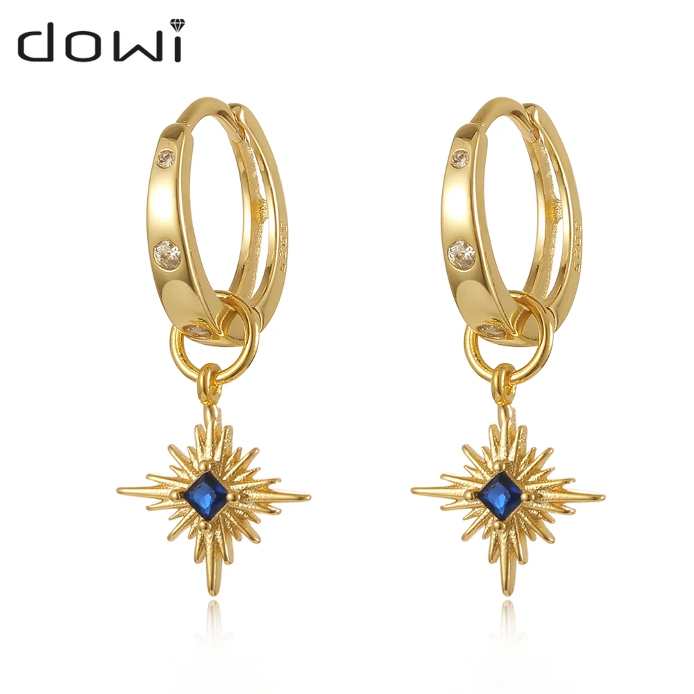

Dowi Boho Style Blue AAA Zircon Star Ray Design Hoop Earrings Copper Gold Color for Women Girls Fashion Jewelry Party Gifts