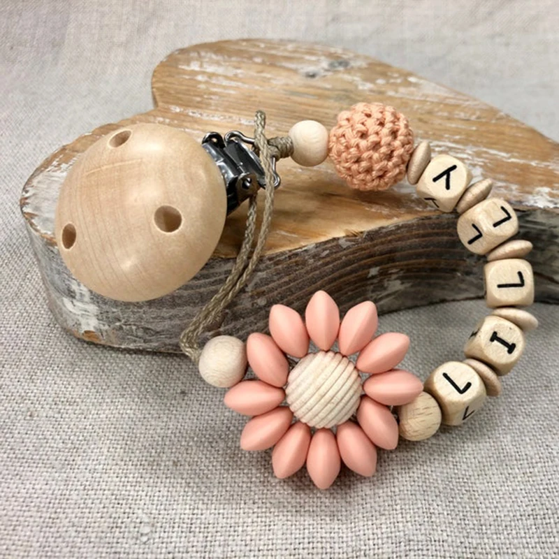 

Зажимы для соски, индивидуальное название, ручная работа, Буковый держатель, цепочка, силиконовая Корона, цепочка для соски, Детское Зубное ...