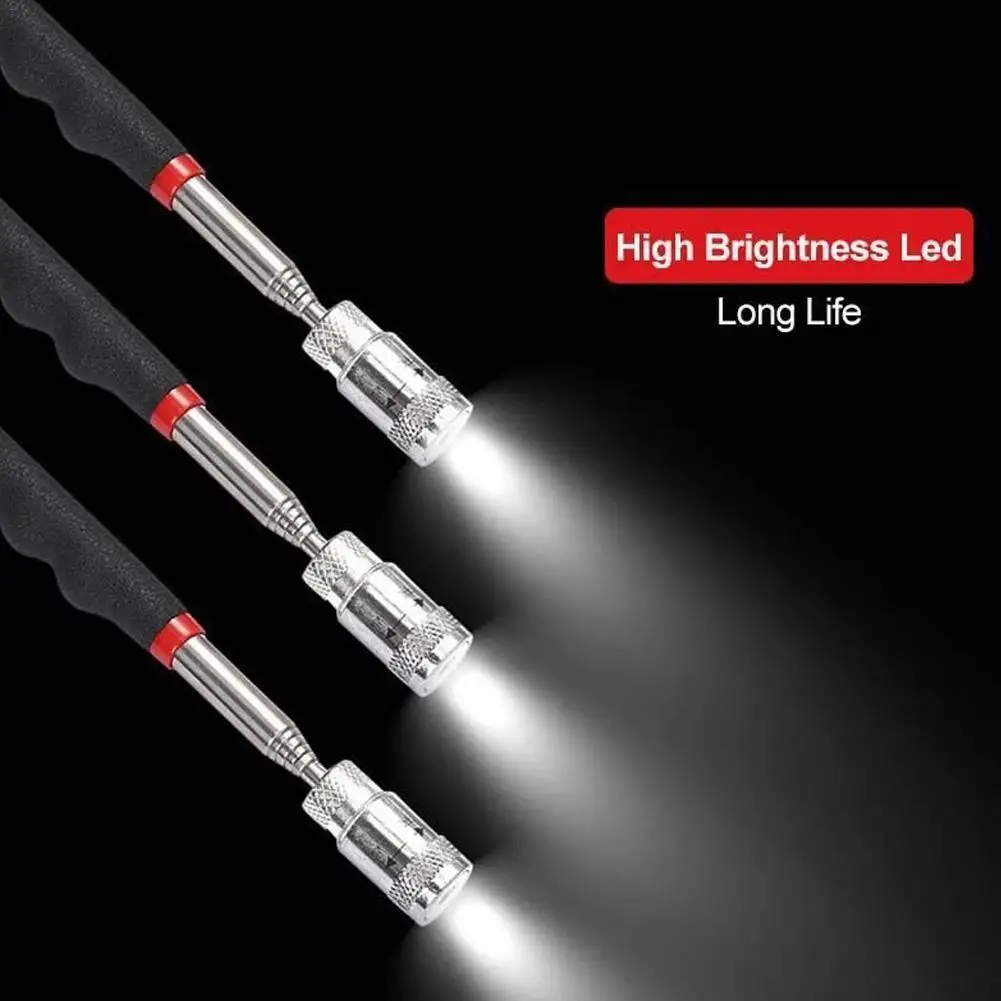 

Car Maintenance Pickup Pen Stainless Steel Telescopic Suction Iron Rod Strong Magnetic Suction Rod With LED Light Black Handle