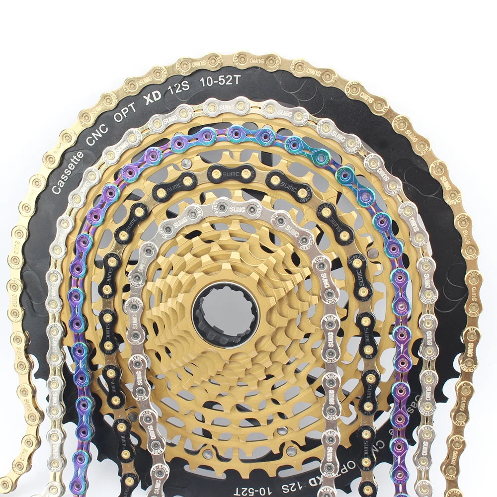 Цепь HEGY E-BiKE E12 с защитой от ржавчины 12 скоростей 136 звеньев золотые и цветные цепи