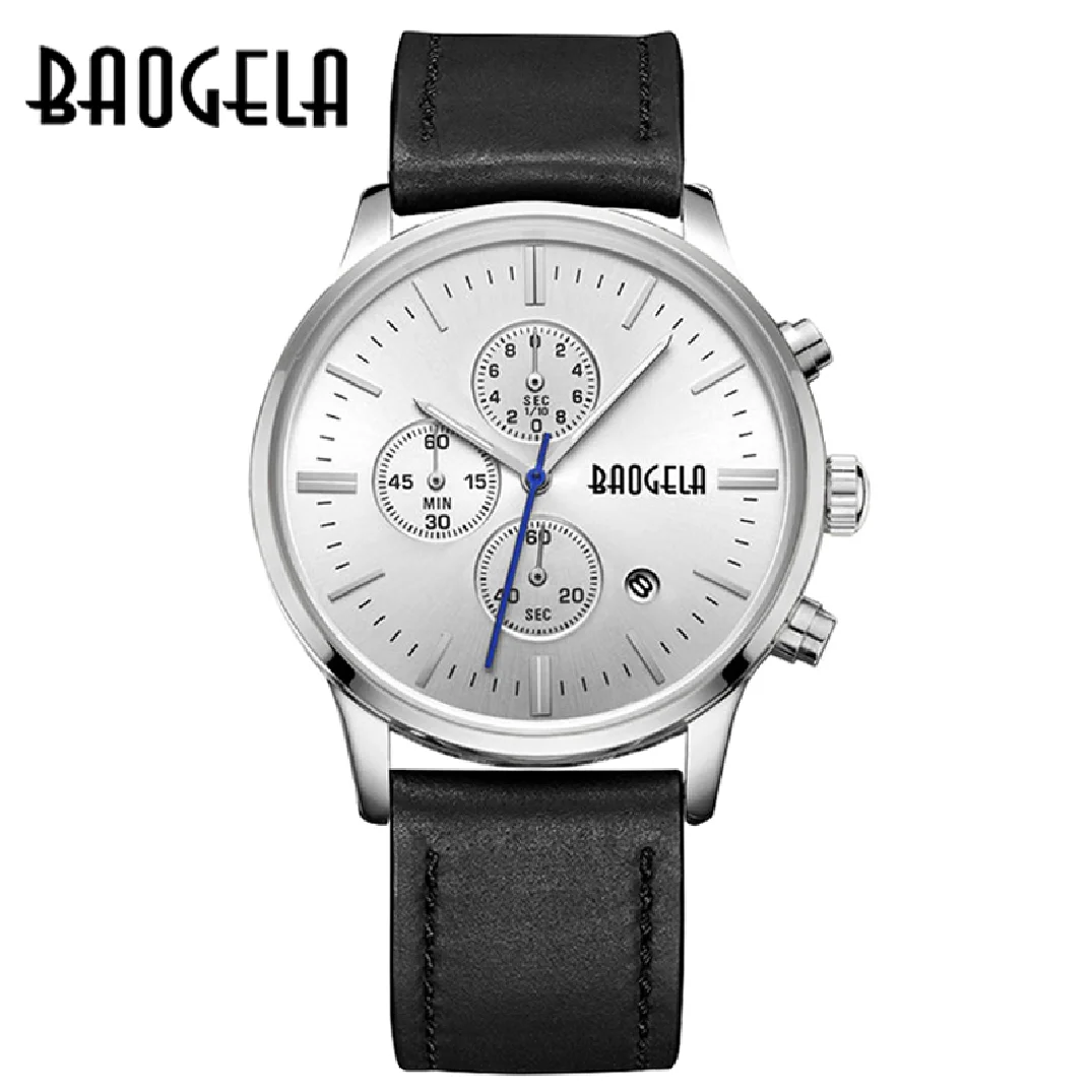 

BAOGELA Chronograph Casual Watch Men Luxury Brand Quartz Sport Watch Genuine Leather Mens Wristwatch 1611