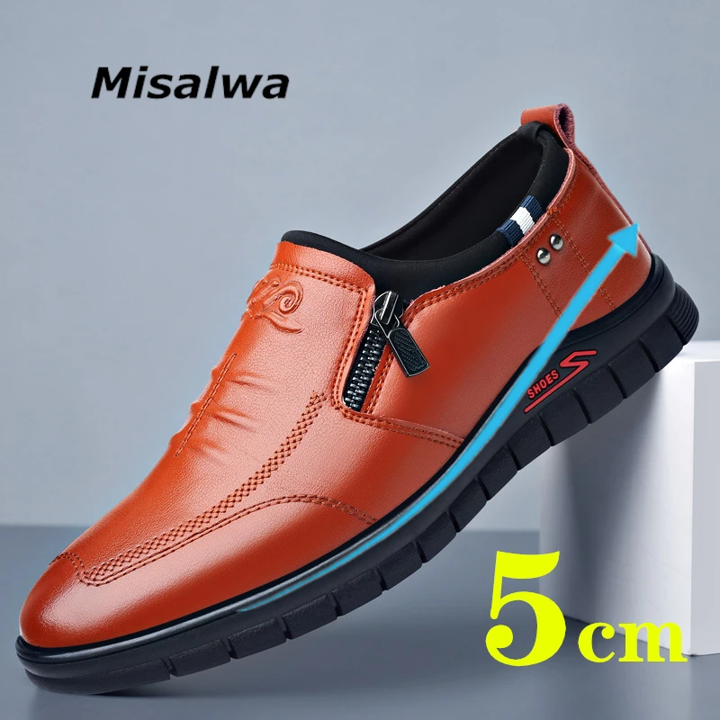 

Misalwa Height Increase 5CM/ Flat Leather Men Flats Spring Casual Sneakers Elevator Men Loafers Lift Luxury Men Shoes 2023