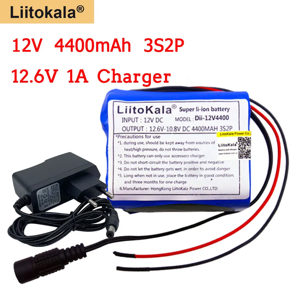 

Liitokala 18650 12v 4.4Ah 18650 Rechargeable batteries 12V 4400mAh with BMS Lithium Battery pack Protection Board+EU 1A charger