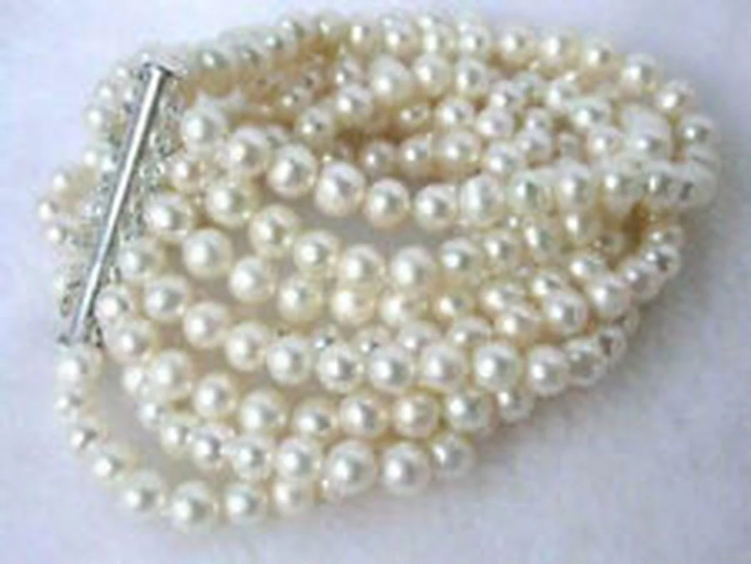 

New 8 rows 6-7mm white fresh water pearl bracelet 7.5 inch AAA