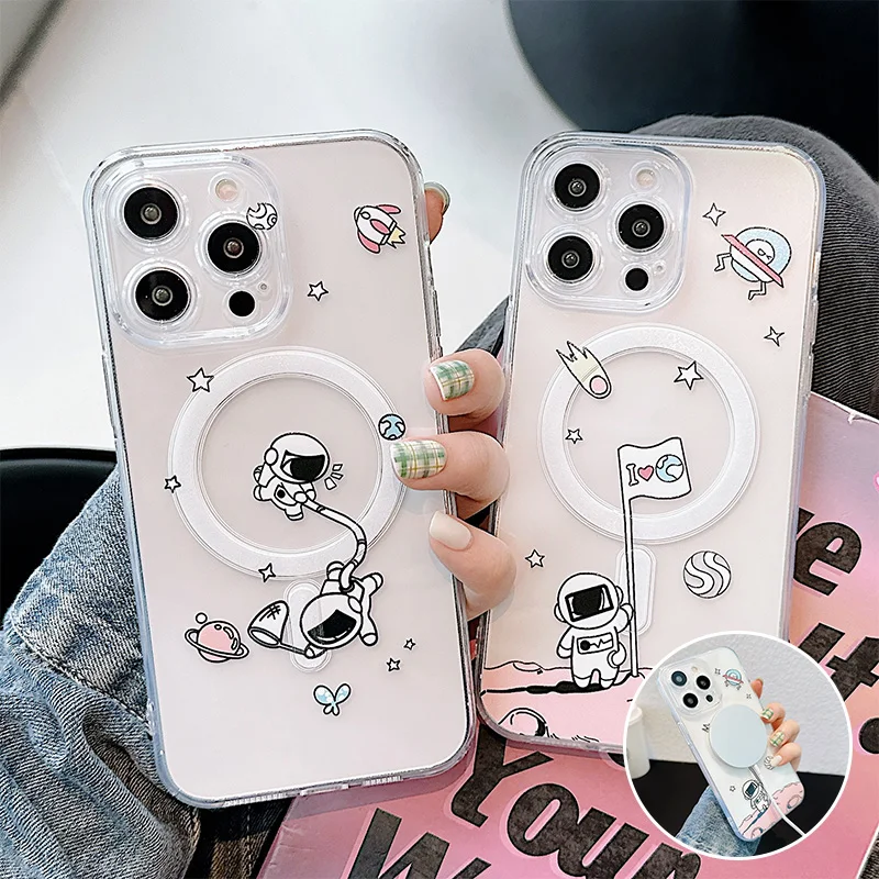

Astronaut Rocket Flying Saucer Transparent Case For IPhone 14 13 12 Pro Max Protect Lens Shockproof Back Cover