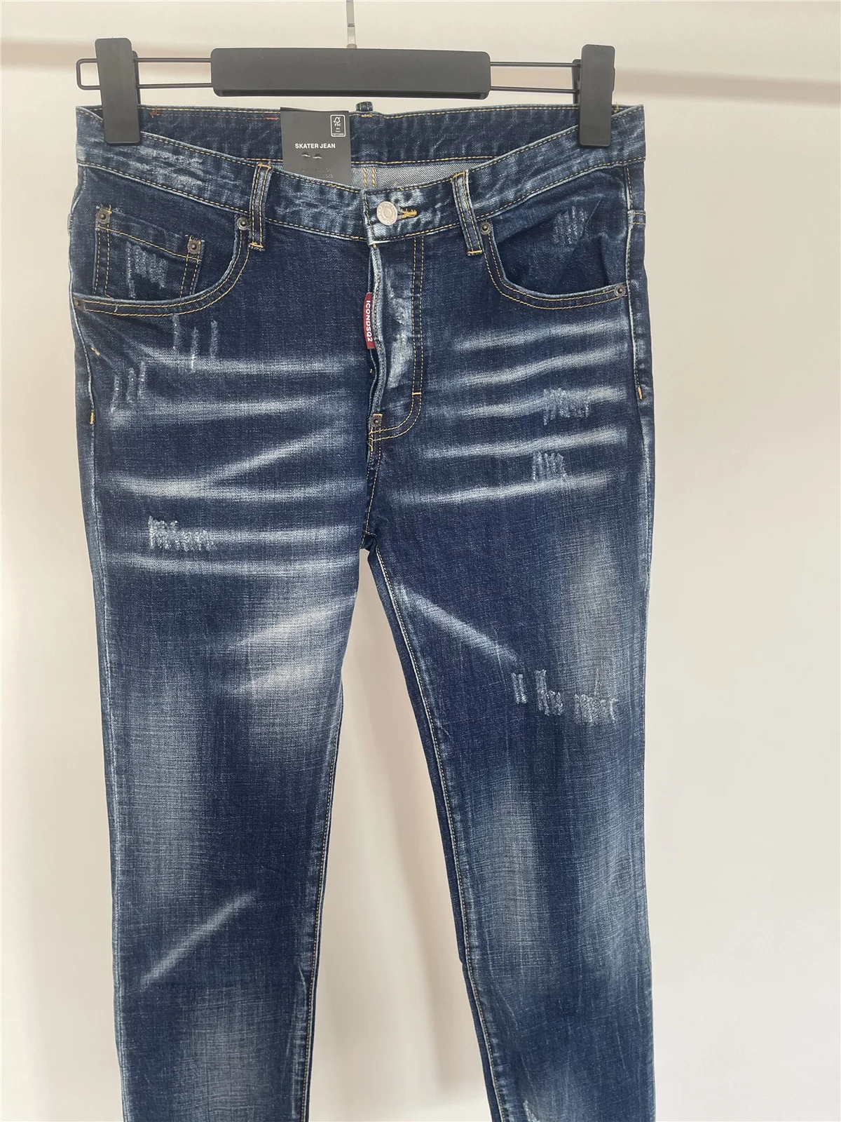 Осень-зима 2024 модные мужские зеленые джинсы с большим карманом и шлифовальными