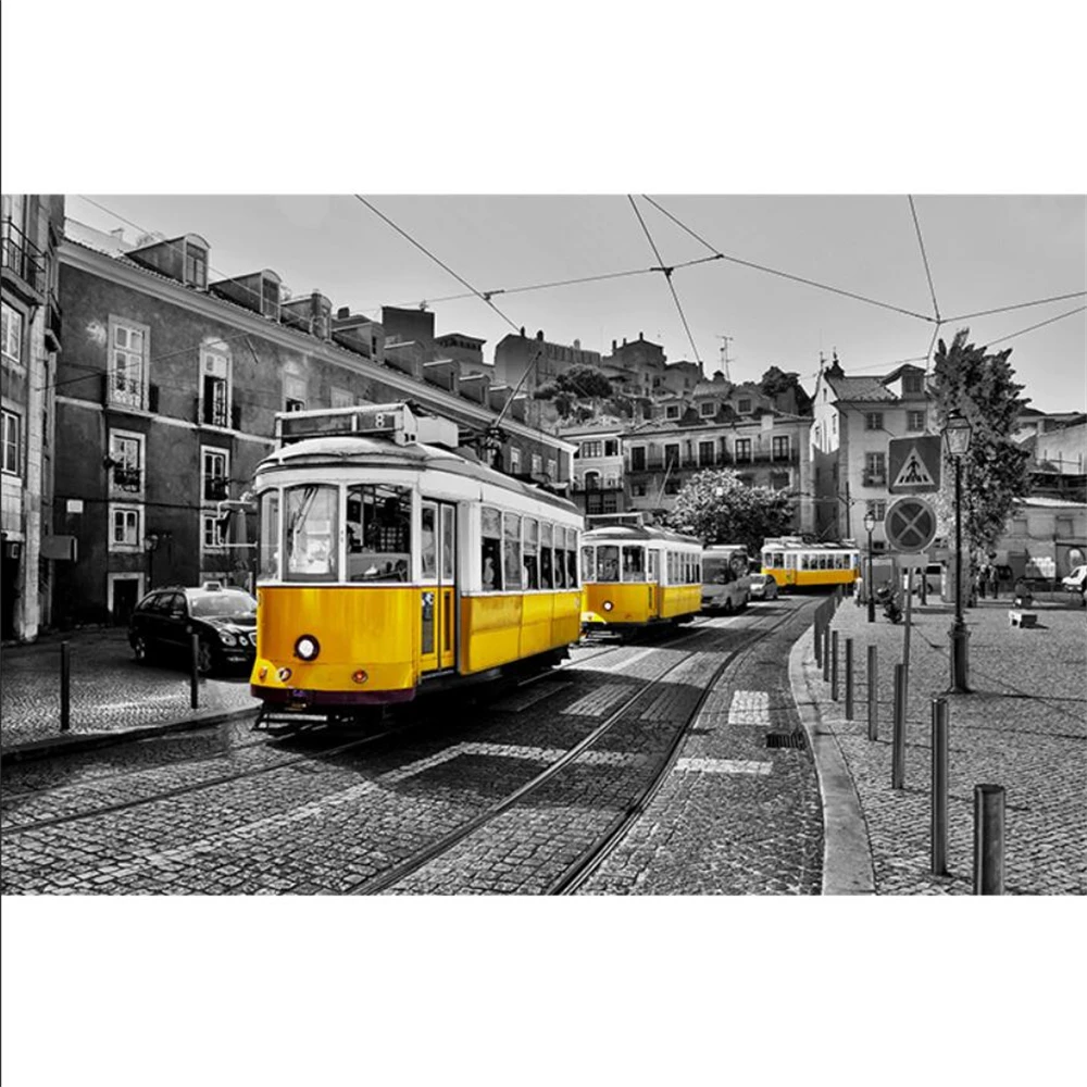 Пользовательские Ретро Европейская Улица Желтый Автобус обои 3D Украшение КТВ