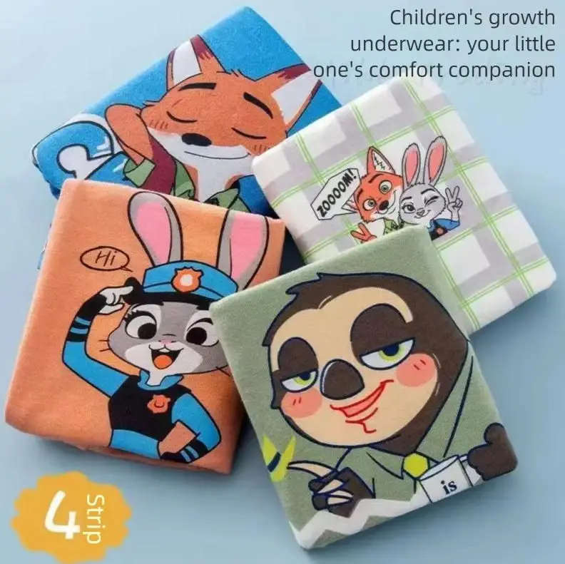 Фото Трусы-боксеры Zootopiad Judy Nick Flash Anime из 100% хлопка с дизайном кролика и лисы, большие, для мальчиков, с мультяшным рисунком, милый подарок для детей №1