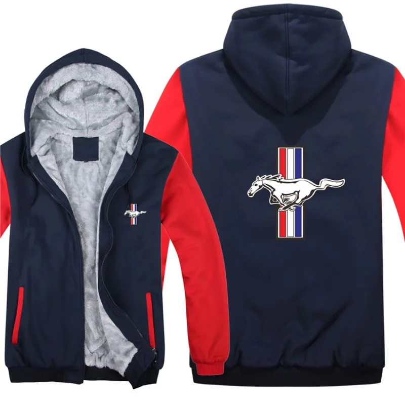 

NEW Winter Ford Mustang Hoodies Mens Jacket Zipper Coat Fleece Thicken Mustang Sweatshirt Pullover