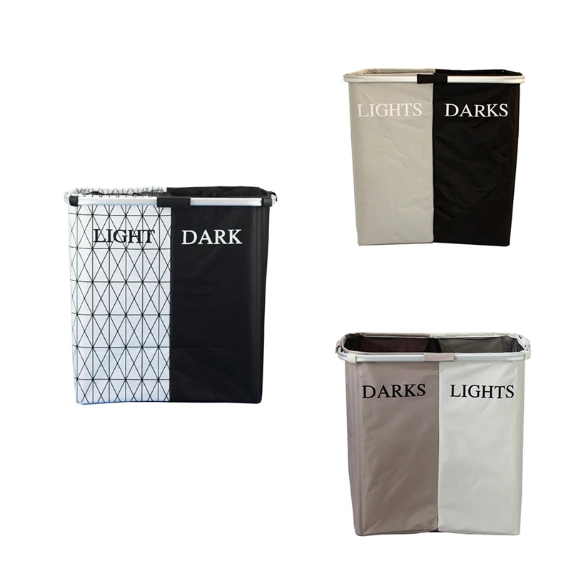 

Foldable Laundry Basket, Aluminum Tube, Double Grid, Home Fabric, Clothing Storage, Two-Color Laundry Basket