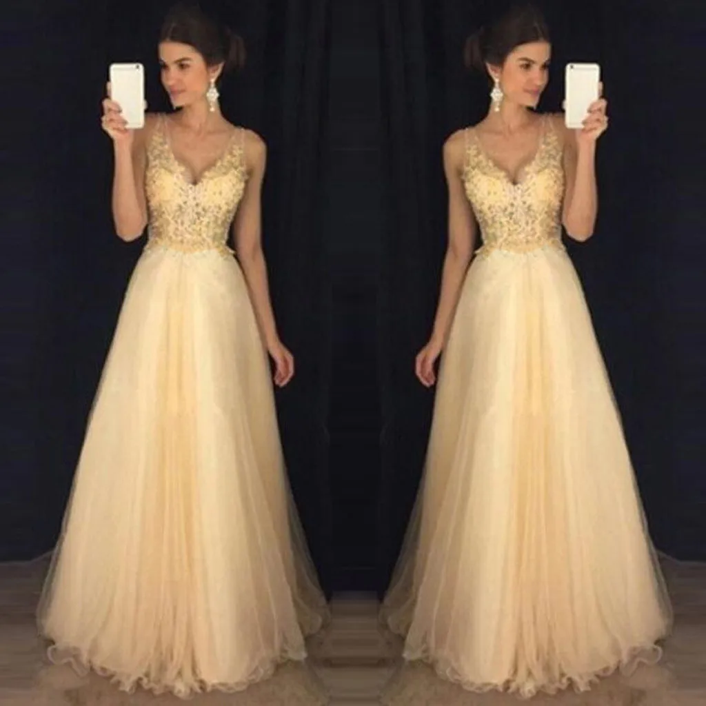 

Elegant Long Dress Blue Chiffon Dress Sexy V-Neck Sleeveless Women Long Fashion Party Dress Formal Wedding Dress Women's Dress
