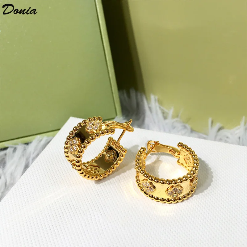 

Donia Jewelry new fashion earrings full diamond pure copper micro-inlaid AAA zircon four-leaf flower earrings ladies luxury jewe