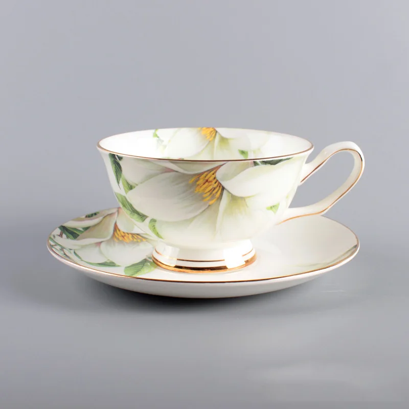 

Europe Noble Bone China Coffee Cup Ldyllic Flowers Tea Set Luxury Ceramic Mug High-Grade Porcelain Golden Tea Cup Cafe Drinkware