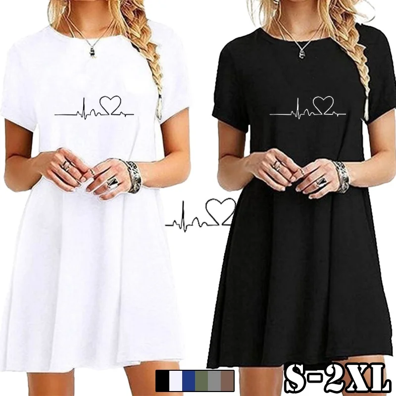 

Bikinis Secret Women's Summer Beach Mini Dress Fashion Loose T-shirt Dresses Casual Short Sleeved Long Top for Women S-2XL