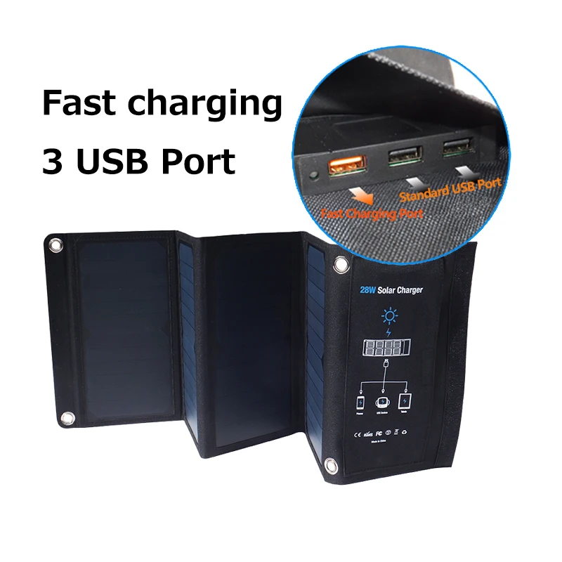 

28W Solar Charger 3 USB Ports Foldable Portable Solar Phone Charger with SunPower Solar Panel for Smartphone
