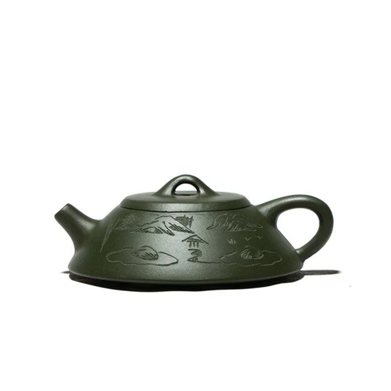 

110ml Classic Yixing Purple Clay Teapots Raw Ore Green Mud Flat Stone Scoop Tea Pot Tea Ceremony Customized Zisha Tea Set