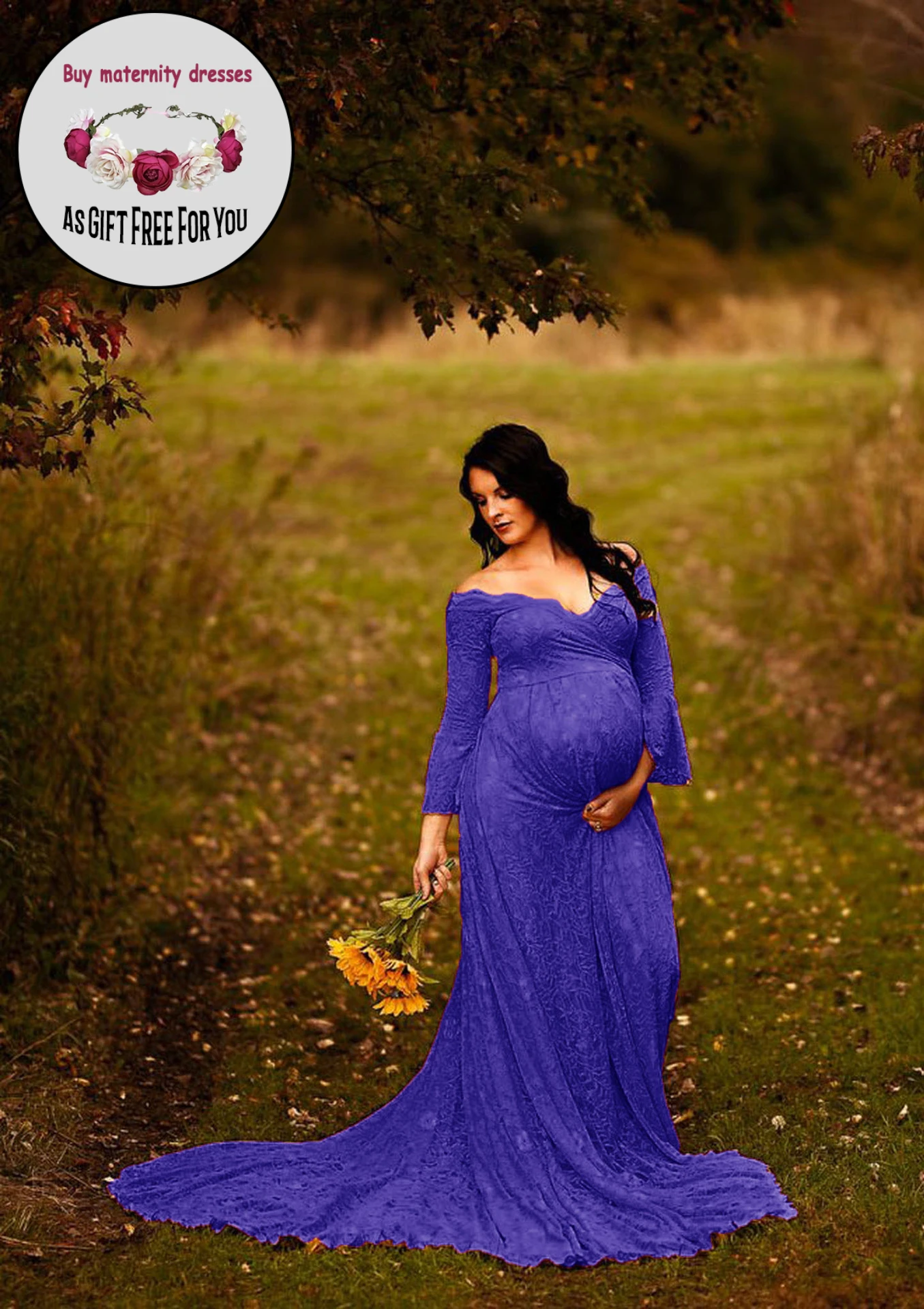 Women Off Shoulder Maternity dress for  Photography Lace Long  Pregnancy Dress Nursing Maxi Gown