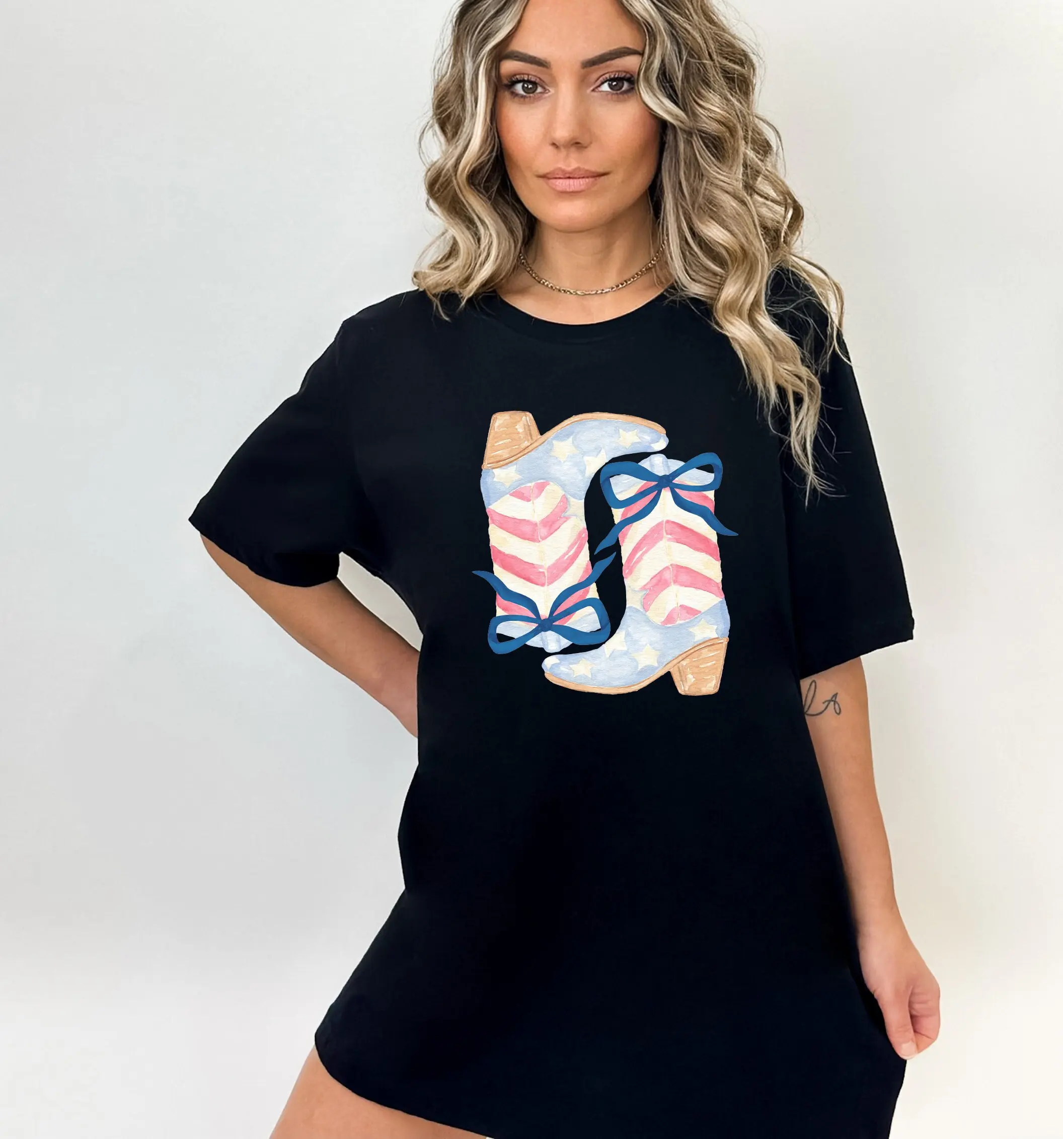 Сапоги-ковбойки Футболка American Freedom 4 июля Кокетка Патриотический парад US103