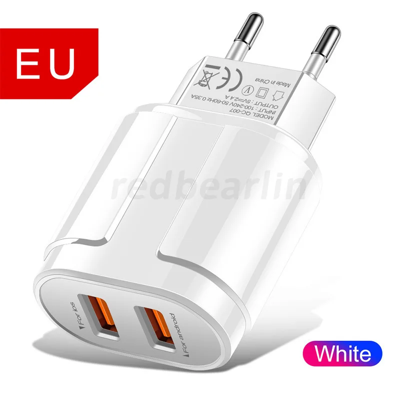 10Pcs 5V 2.4A Dual Usb Ports Eu US AC Home Travel Wall Charger Adapters For Iphone 12 13 Samsung S20 htc lg Usb charger