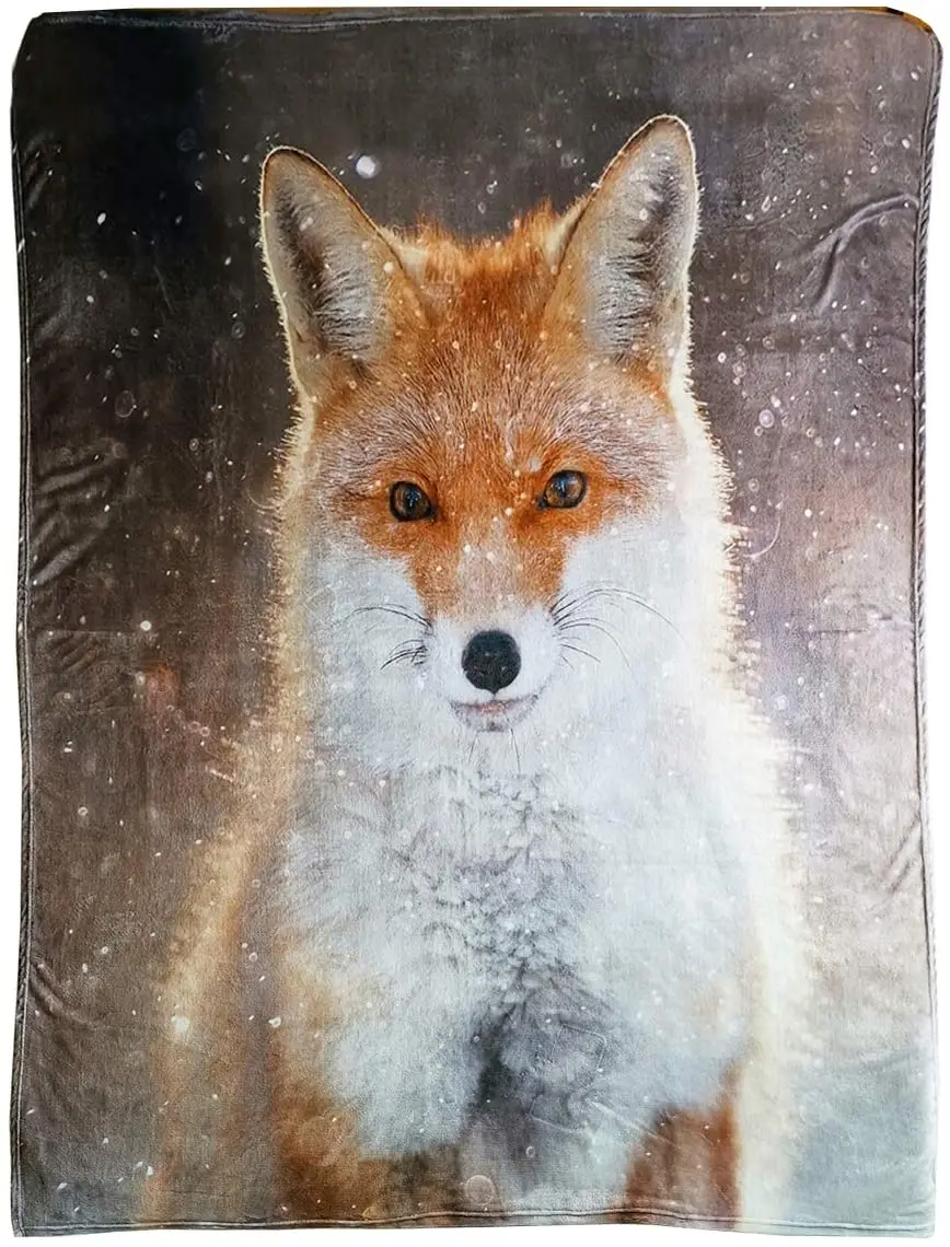 

Fox Print Super Soft Throw Blanket for Bed Couch Sofa Lightweight Travelling Camping Throw Size for Kids Adults All Season