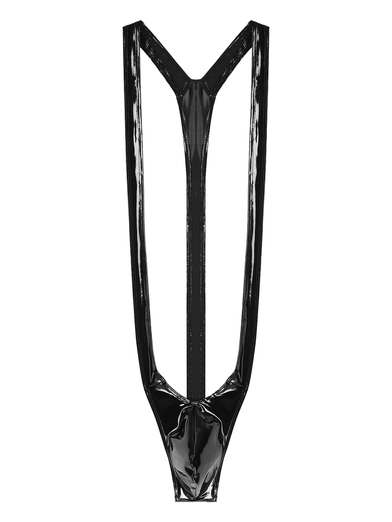 

Mens Lingerie Deep U Patent Leather Bodysuit Lingerie Mankini Costume Bulge Pouch Thong Leotard Underwear Male Mankini Costume