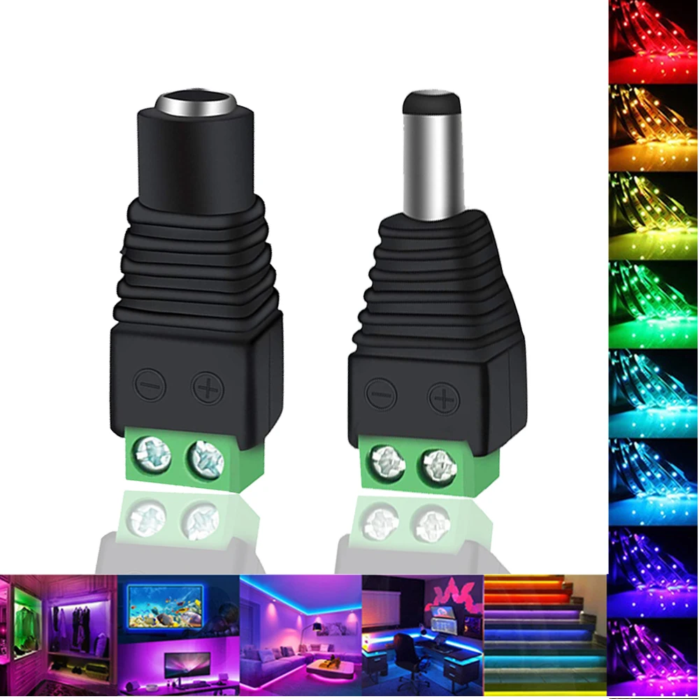 

1 шт., Женский/1 шт., Штекерный разъем постоянного тока 2,1*5.5 мм, разъем питания, адаптер, кабельный разъем для светодиодной ленты 3528/5050/5730